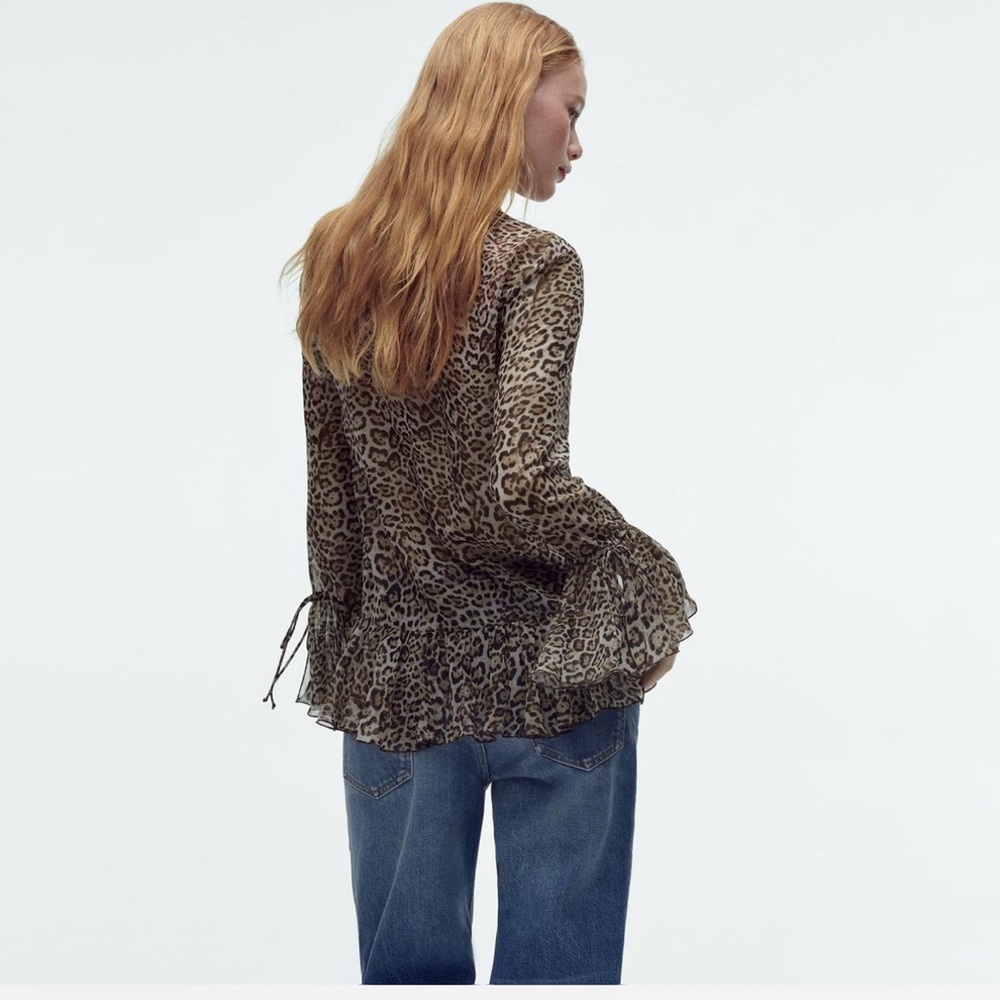 ZARA - RUFFLED LEOPARD PRINTED BLOUSE - Picture 4 of 5